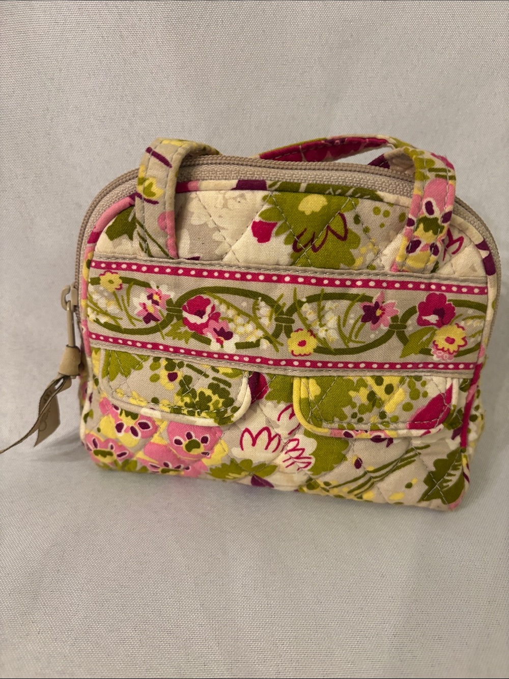 Quilted Floral Handbag in Pink & Green - Unknown Brand